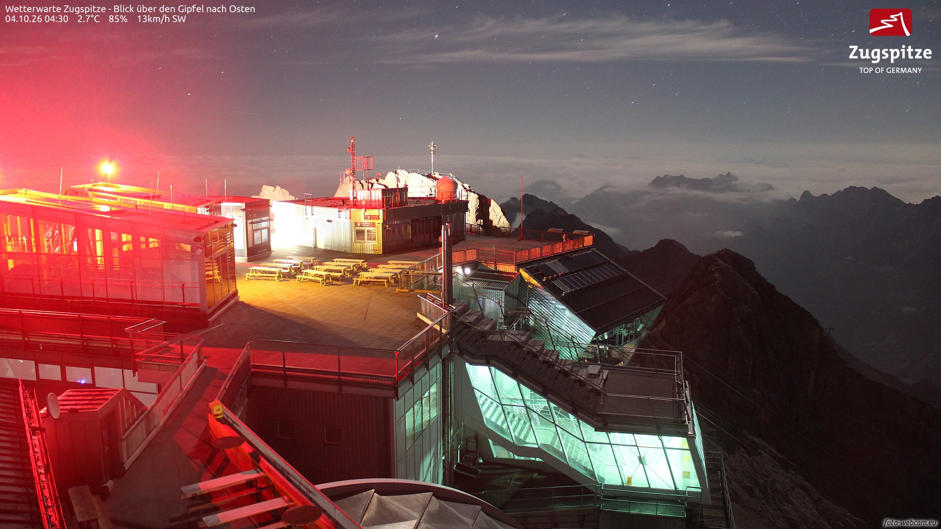 Looking E - Top of Zugspitz-Gletscherbahn webcam at Zugspitze